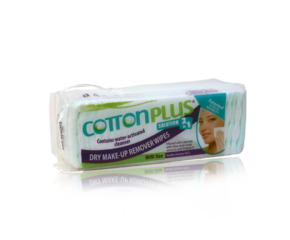 produkt_NOVINKA V ČR     Cotton plus s aloe odličovací tampóny na obličej  2v1- malé balení 60KS 5x4 cm